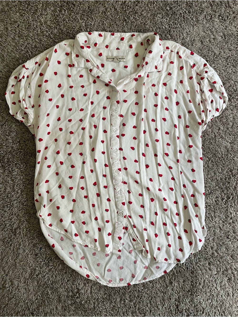 Lightweight White Button-Down Shirt with Red Heart Print